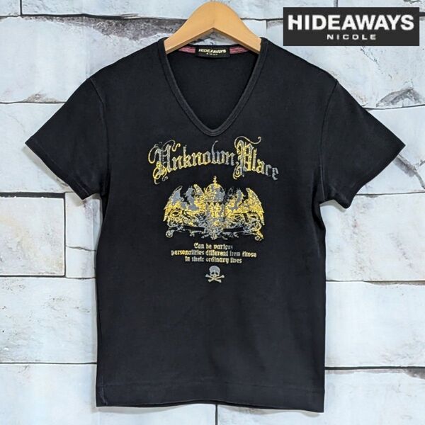 【HIDEAWAYS NICOLE】ハイダウェイ ニコル プリント Vネック 半袖 Tシャツ カットソー