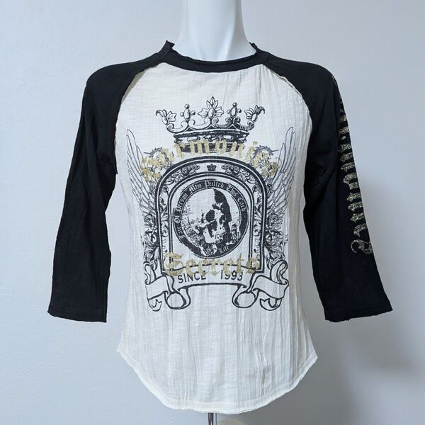 ★Coloring-gem★スカル ラメ ロゴ プリント ラグラン 七分袖 Tシャツ カットソー