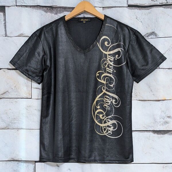 【Macalester】ラメ ロゴプリント Vネック パイピング 半袖 Tシャツ カットソー