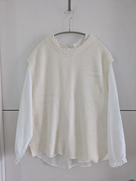 【UNIQLO】ユニクロ コットンニットベスト M 白ホワイト アイボリー 綿