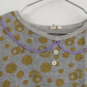 【SamansaMos2 Lagom】サマンサモスモスラーゴム ドットフラワー柄半袖Tシャツ 110cmグレー騙し絵トロンプルイユ