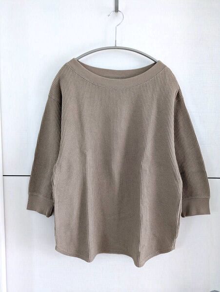 【UNIQLO】ユニクロ 七分袖ワッフルクルーネックTシャツ カットソー M ベージュ