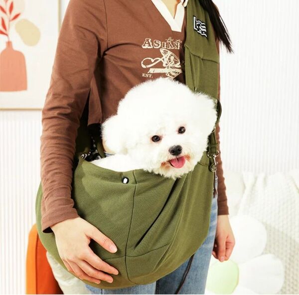 ペットスリング 犬用 猫用 ショルダースリング 安心 丈夫 軽量 小型犬 グリーン