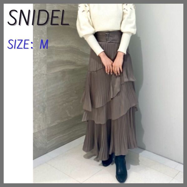 極美品 SNIDEL スナイデル プリントプリーツ ティアードスカート ロング フレア サイズ1(M) ブラウン 近年モデル