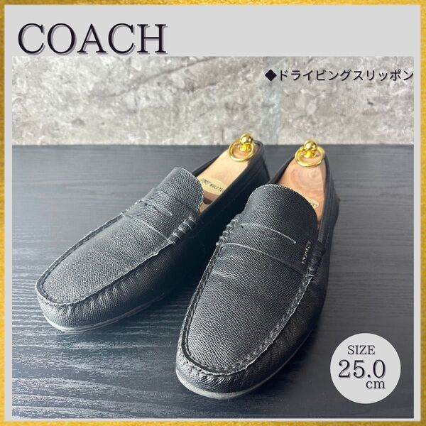 S171 ほぼ未使用 COACH コーチ コインローファー ドライビングシューズ FG2386 ロゴ金具 黒25cm【4.4万】