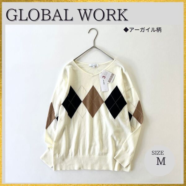 新品 GLOBAL WORK グローバルワーク トリプルイージーニットプルオーバー Vネック 白ホワイト Mサイズ 完売品