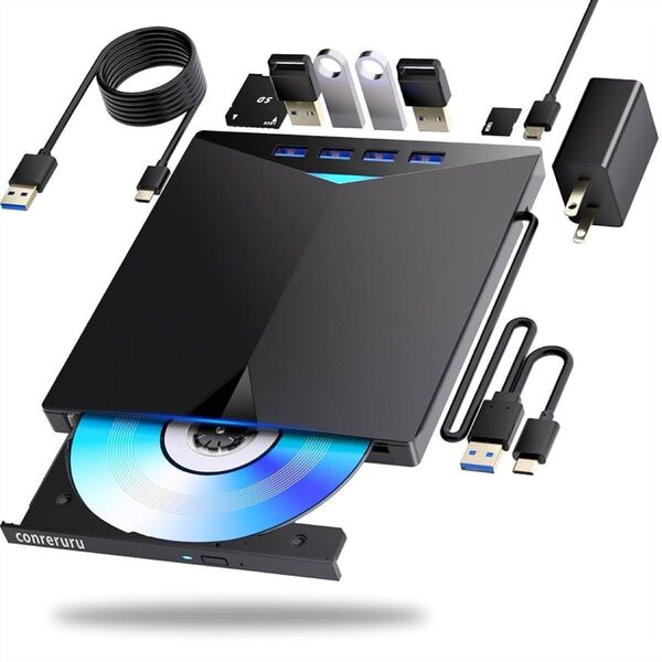 外付け ブルーレイドライブ USB-A/USB-C対応 BD DVD CD 黒 Blu-ray