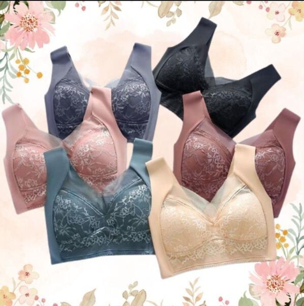 ★ブラック★胸を小さく見せるブラ シームレス ノンワイヤー 6L ナイトブラ 美胸 人気 ブラジャー レース