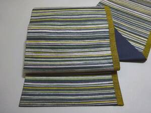 K12 美品 袋帯 正絹 六通柄 工芸 横段 カラフルな縞々柄 長4m40㎝ 洒落帯