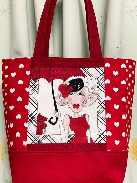 LadyinRedHeartPolkaDotロラライハリスパッチワークトートバッグハンドめメイド5240