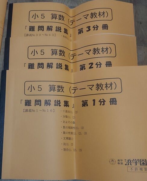 浜学園 小5算数 テーマ教材 『難問解説集』 第1~3分冊