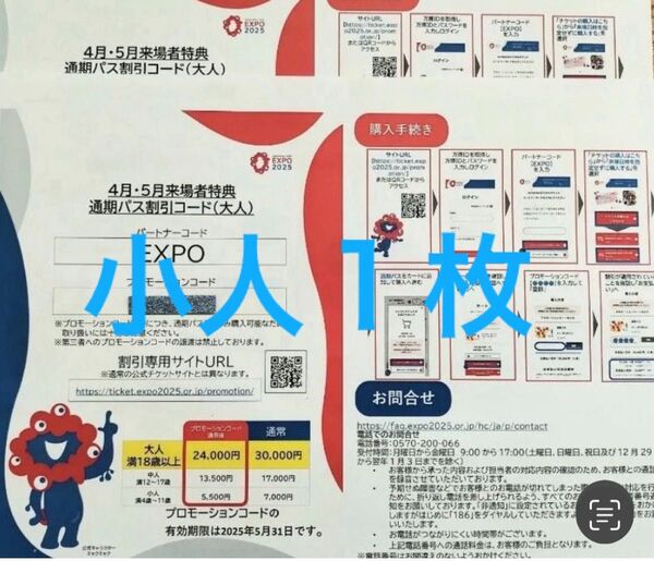 通期パス プロモーションコード 大阪万博 小人一枚