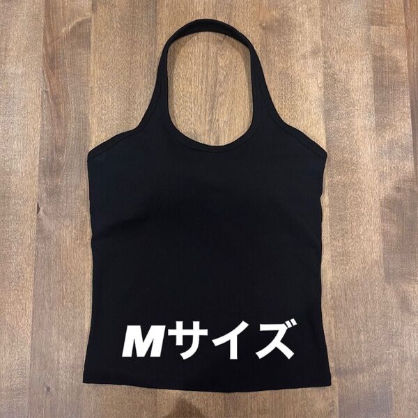 ユニクロ エアリズムコットンオープンバックホルターブラトップ 黒 Mサイズ
