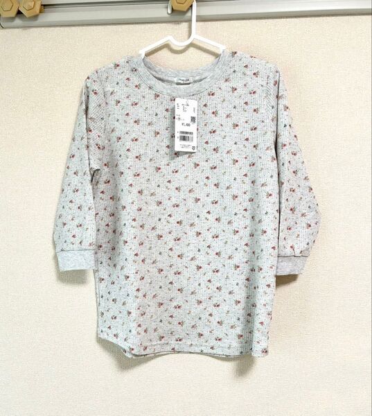 クルーネック Tシャツ ワッフル 七分袖 レディース Mサイズ カットソー 花柄