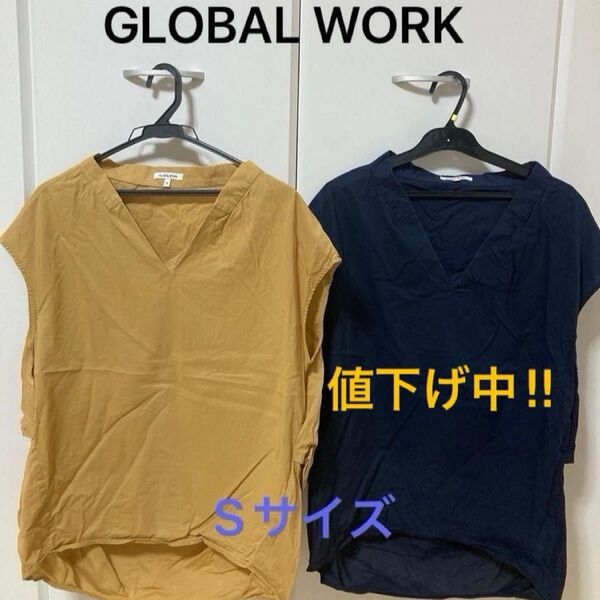 グローバルワーク カットソー 紺 ベージュ S