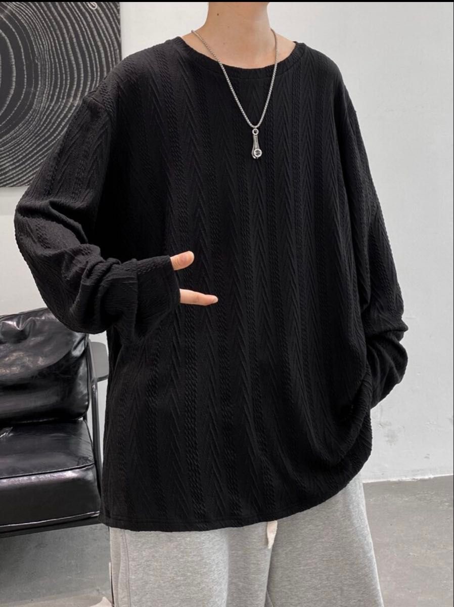 黒/ブラック　長袖Tシャツ　韓国系ファッション　Mサイズ