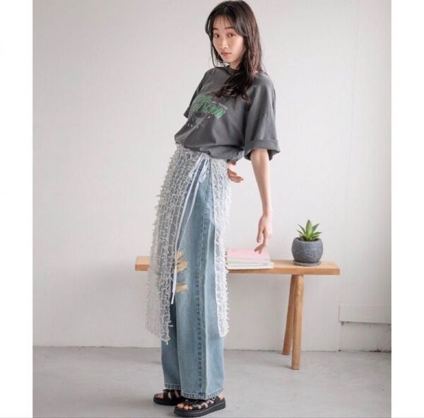 LOWRYSFARMリボンレースラップスカートショート