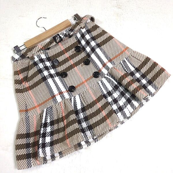 【希少】BURBERRY BLUE LABEL ブラウン系 ノバチェック ミニSK ロゴボタン ロゴ刻印ベルト ラップスカート
