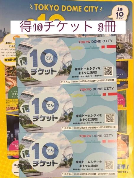 得10チケット 3枚セット 東京ドームシティ 有効期限2025年9月30日