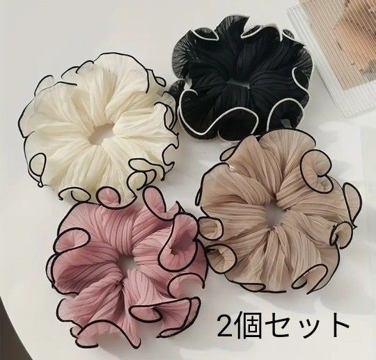 オーガンジーシアーフリルシュシュ ビッグシュシュ ヘアゴム ヘアアクセサリー 春夏 ランダム2個セット
