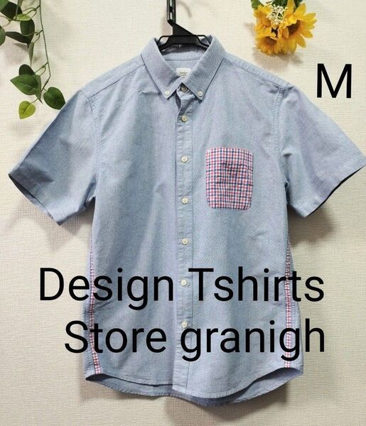 Design Tshirts Store granigh グラニフ 胸ポケット付き 半袖シャツ BD メンズ ブルー Mサイズ