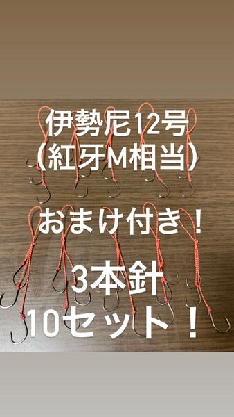『おまけ付き』伊勢尼12号【紅牙M相当】3本針 10セット タイラバ 替えフック