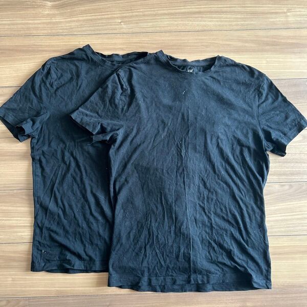 H&M メンズ 半袖 Tシャツ ブラック L 2枚セット シンプル 無地 黒
