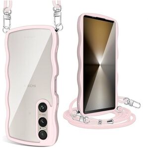 Xperia 1 VI ケース クリア ショルダー カバー 韓国 波型 ピンク