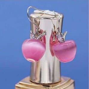 人工石 オパール リンゴ モチーフ イヤリング ピアス