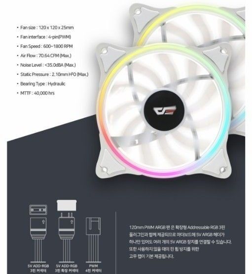 darkFlash 120 PCファン 4pin2個 ホワイト ファンのみ