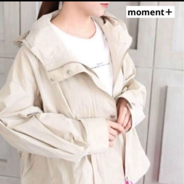 moment+モーメントプラス ナイロンショートマウンテンパーカー 訳あり アイボリー ジャケット フード コート