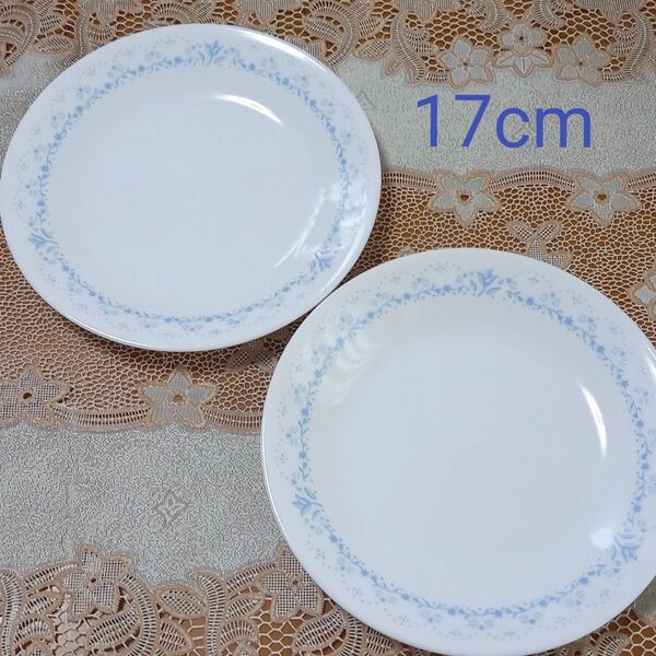 コレール プレート 平皿 小皿 17cm ロイヤルブルー 岩城硝子 パール金属 中古美品 花柄 ブルーフラワー