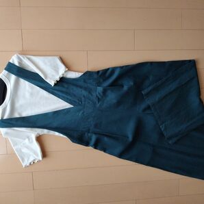 リネン混 ダークグリーン 大人サロペット 未使用 タグ付 Mサイズ