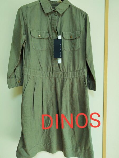 DINOS 7分袖 ワンピース オリーブグリーン M ガールズ150 未使用
