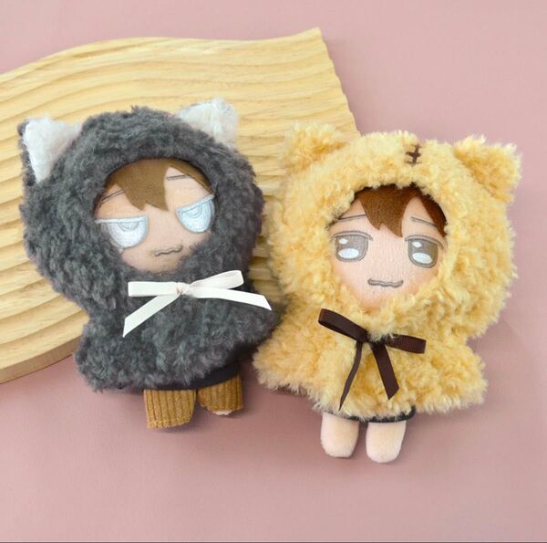 【トラ】【オオカミ】15cm 推しぬい ぬいぐるみポンチョ 着ぐるみ おでかけ 推し活 ぬい活 アニマル ぬい活 ふわふわ
