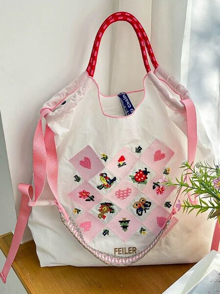 【刺繍 エコバッグ + 新作ストラップ付き】トートバッグサイズM