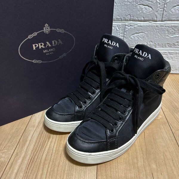 PRADA プラダ ハイカット レザースニーカー ブラック 23cm