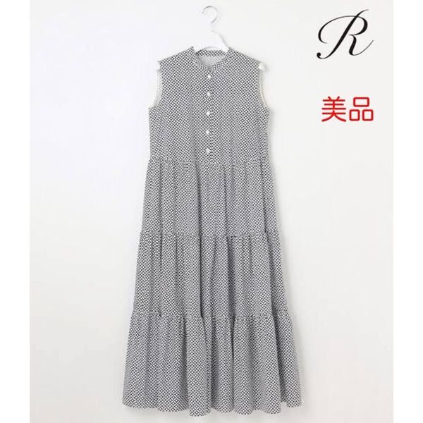 美品 23区 R アール ジオメトリックペイズリープリント ワンピース 38 ノースリーブ