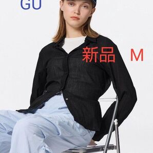 GU テクスチャーシアーシャツ M ブラック