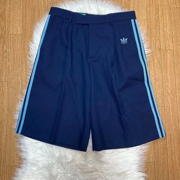 GUCCI adidas ハーフパンツ ネイビー ブルー 3L XXL グッチ アディダス 48サイズ ショートパンツ 水色 紺色