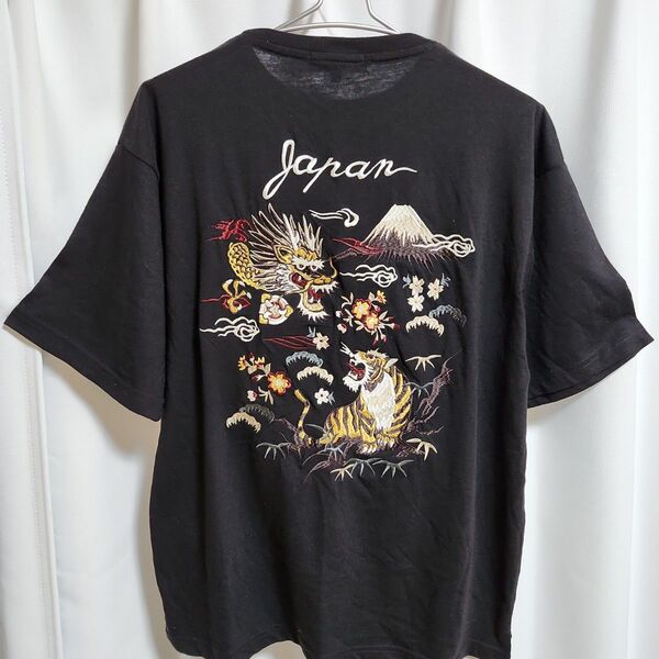 ★新品未使用★【和風景】刺繍 和柄 龍 富士山 ブラックT シャツ M サイズ