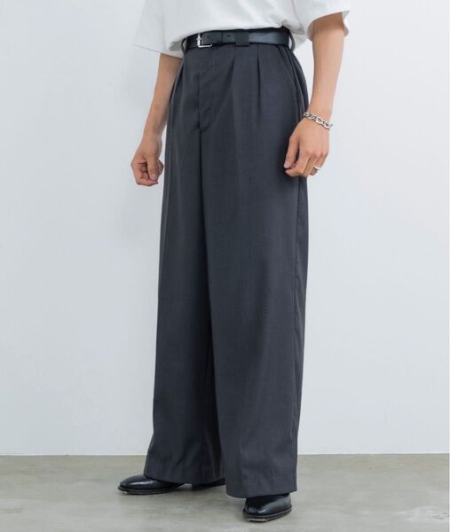SINSS センタープレス2タックワイドストレートスラックス チャコールグレー Mバギースラックス