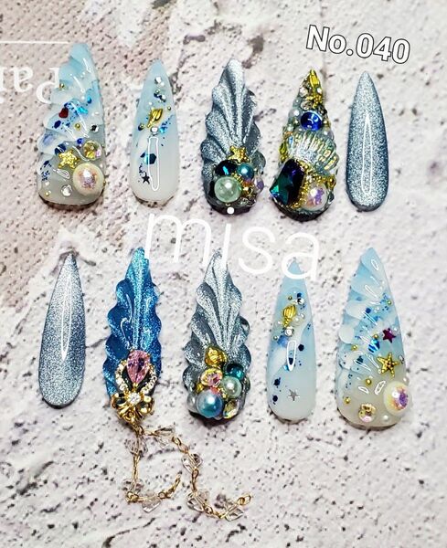 【オーダー】マグネットネイル 人魚の鱗 海 夏 ビジュー ネイルチップ ジェルネイル