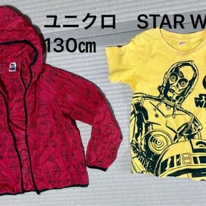 スターウォーズ 120〜130 ポケッタブル ユニクロ ナイロンパーカー Tシャツ C3PO 記名なし