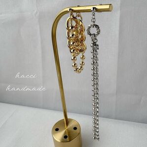 #431 ゴールドチェーン×シルバーチェーン アシメピアス/イヤリング変更可能 ハンドメイド