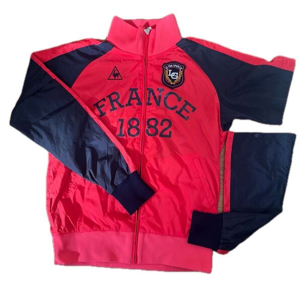 le coq sportif ルコックレディースナイロンジャケット L美品 パンツ9 上下ピンク×ネイビー