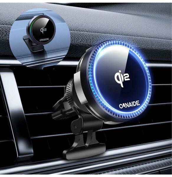 車載ワイヤレス充電器 Qi2認証 スマホホルダー Mag-Safe充電器 15W充電 携帯ホルダー エアコン吹き出し口用