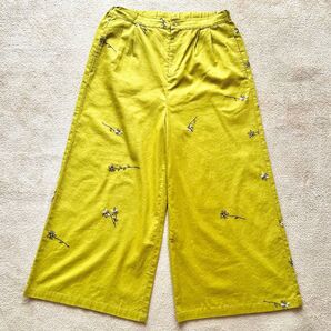 ローラメームLourameme リネンコットン 刺繍 ワイドパンツ イエロー