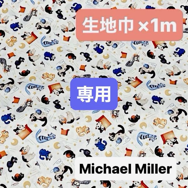 【専用】マイケルミラー 輸入生地 USAコットン 仔猫 猫柄 プリント 生地 生地巾×1m +トーションレース6m