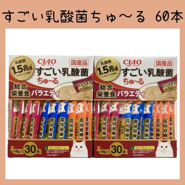 68 いなば チャオ すごい乳酸菌ちゅ~る 総合栄養食バラエティ 60本 ciaoちゅ〜る チャオちゅーる キャットフード 猫